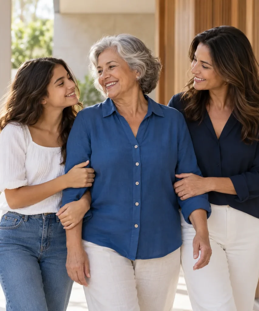Imagem ilustrativa de três gerações de uma família juntas.
