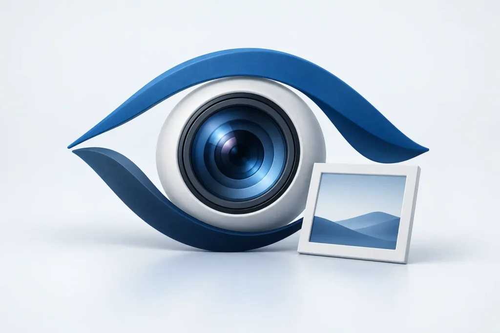Ilustração conceitual de registro fotográfico do olho.